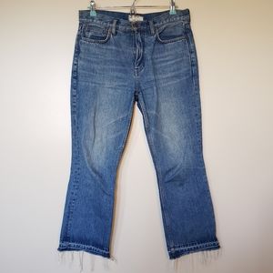 Free People High Rise Medium Wash Released Raw Hem Crop Jeans